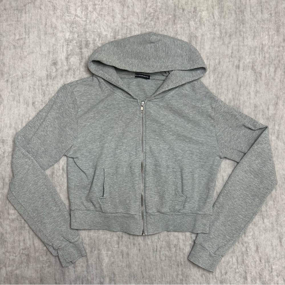 Brandy Melville Waffle Zip Up Hoodie - Grey